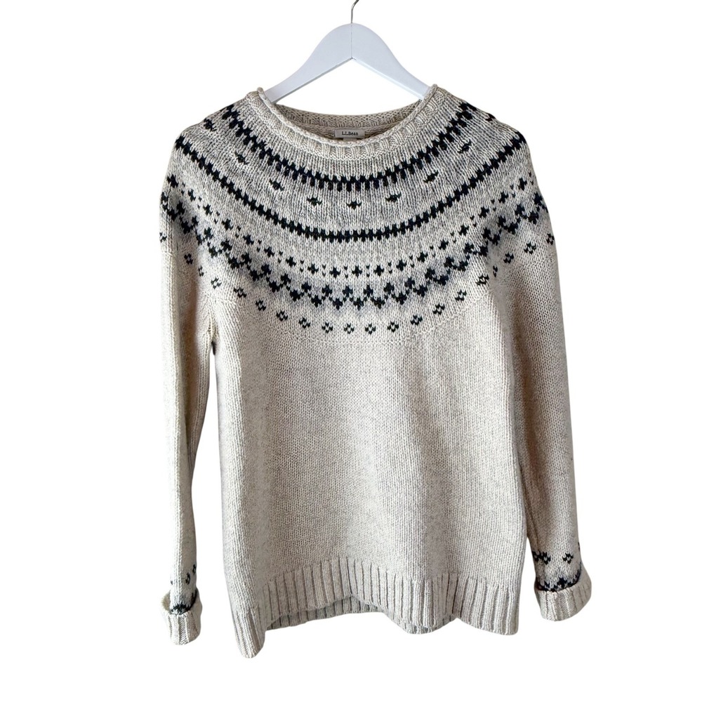 LL Bean Classic Ragg Lambswool Fair Isle Crewneck Sweater‎ Nordic Womens M